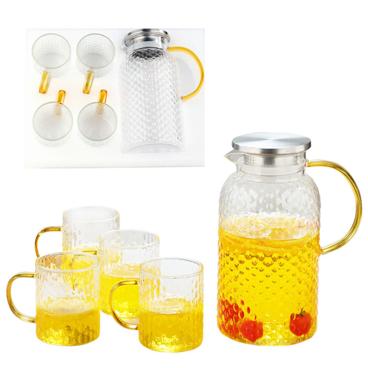 1600 ML 1 Pot With 4 Cups Tea Set Cooling Water Kettle Tea Pot Water Cup Set Glass Water Kettle Rice Grain Shape