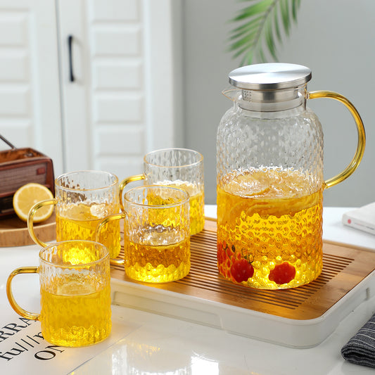 1600 ML 1 Pot With 4 Cups Tea Set Cooling Water Kettle Tea Pot Water Cup Set Glass Water Kettle Rice Grain Shape